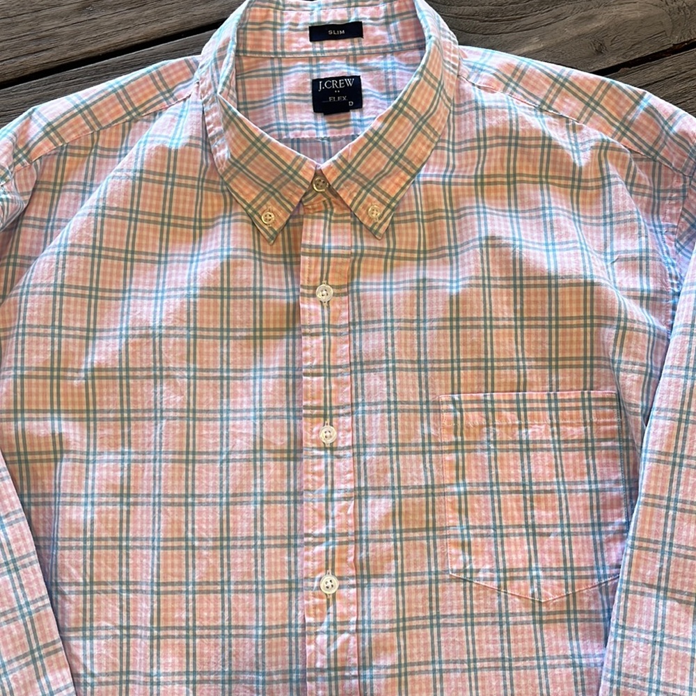 J CREW BUTTON DOWN DRESS SHIRT IN XXL SUPER PREPPY PINK CHECK SLIM FIT